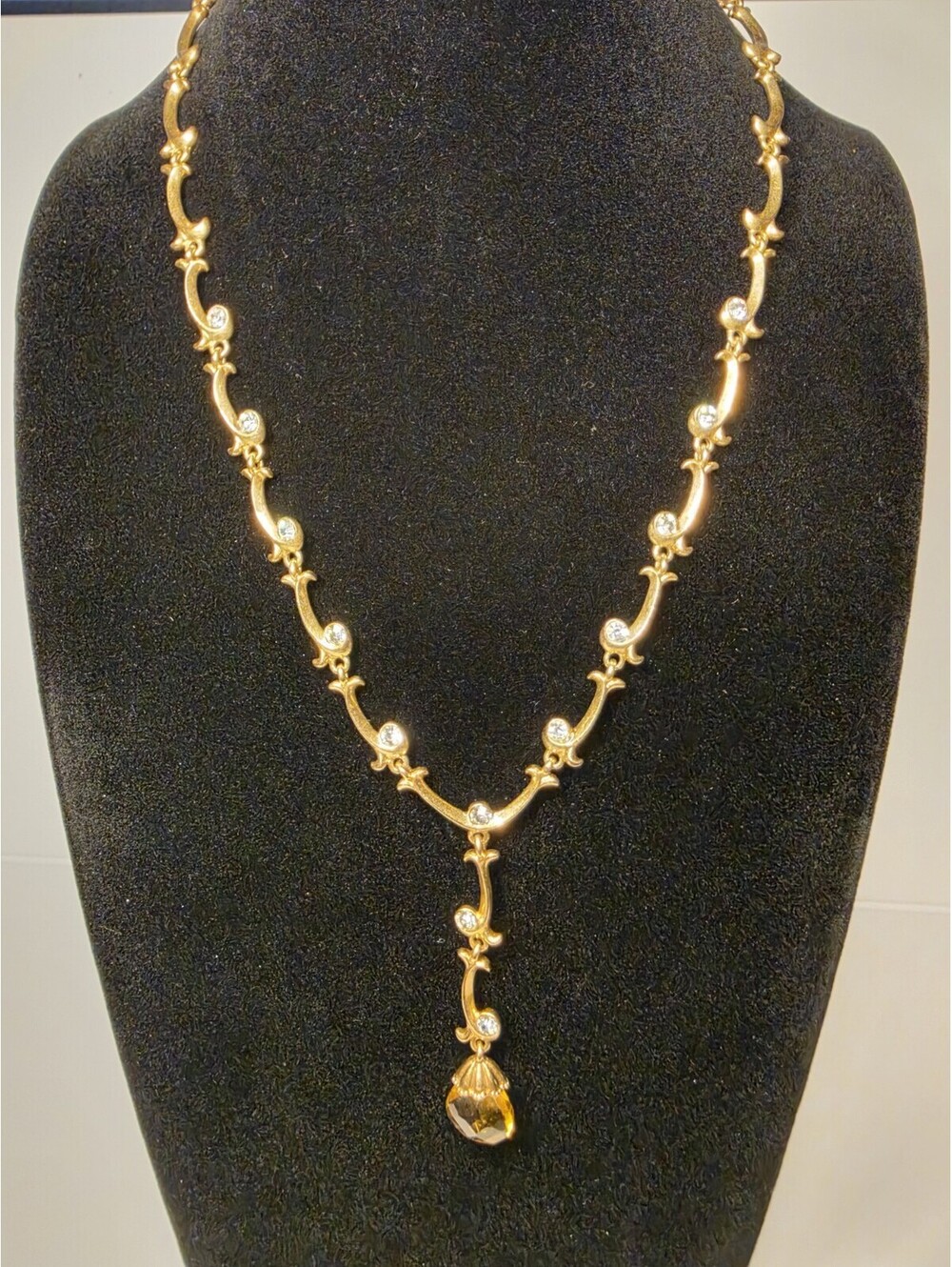Gold Rhinestone dangle beaded chain Necklace 18"